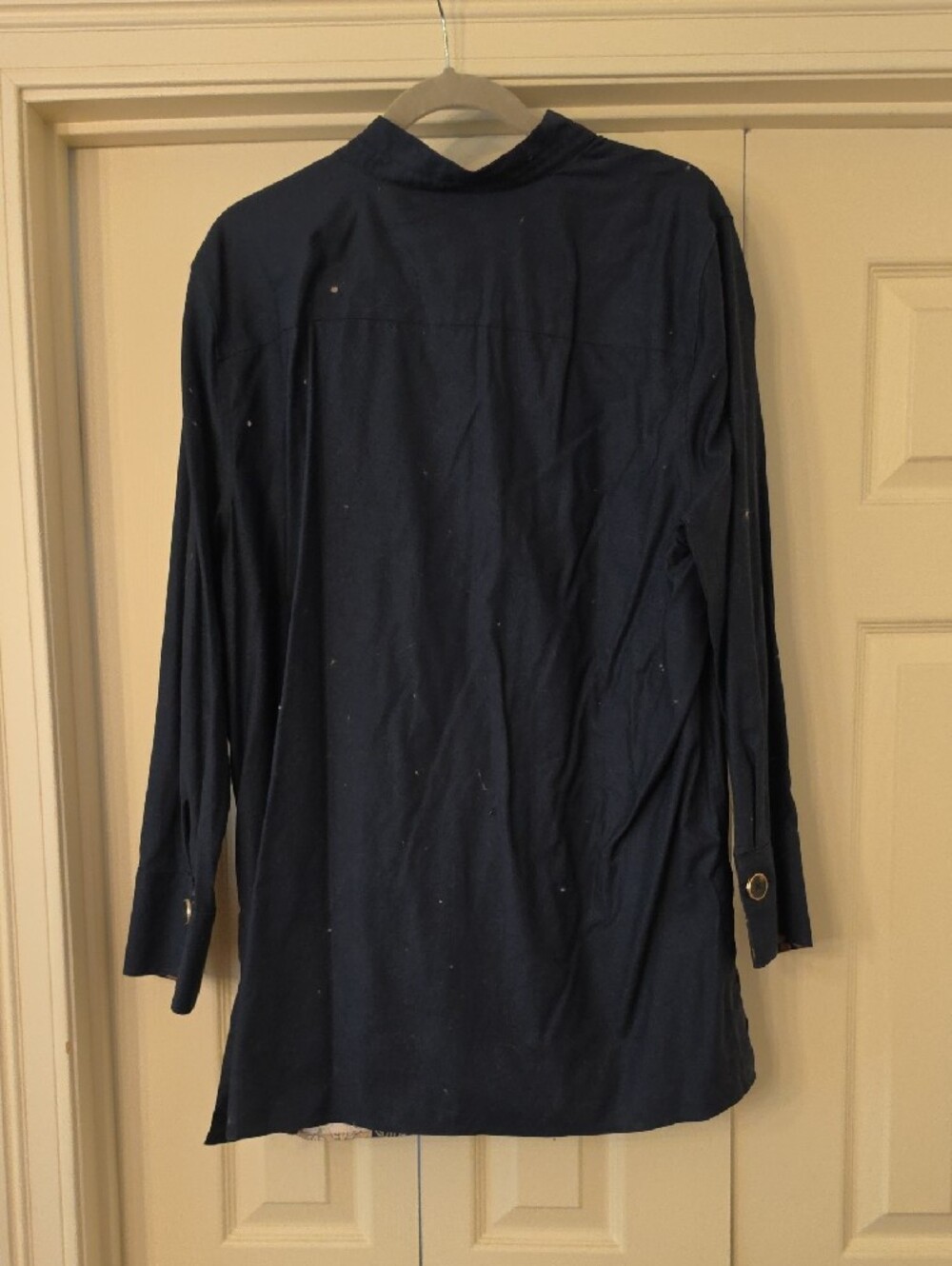 Chico's Navy Tunic Jacket with Cream & Blush Print Panel - Picture 6 of 6